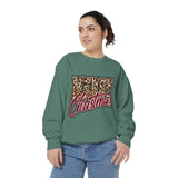 Merry Christmas Leopard Print Sweatshirt, Trendy Holiday Crewneck, Cheetah Lettering Pullover, Festive Gift for Women, Mom or Teacher