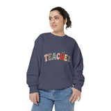 Teacher Sweatshirt, Patchwork Letter Crewneck, Cute Educator Appreciation Gift, Back to School Outfit, Retro Classroom Shirt for Staff