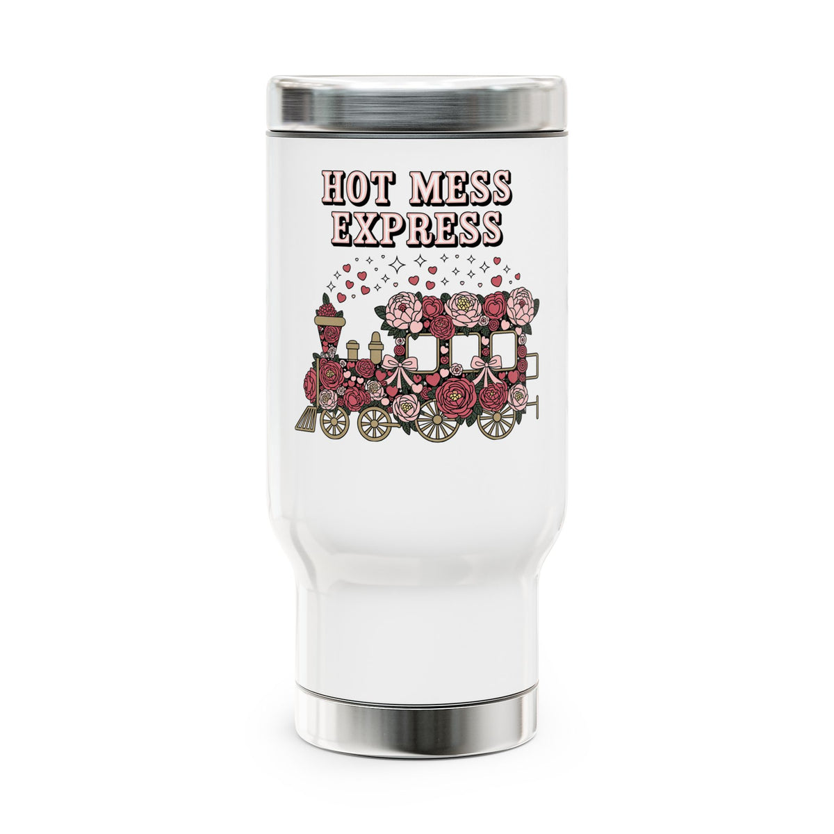 Hot Mess Express Travel Mug with Handle, Floral Coffee Cup, Funny Gift for Busy Moms, Besties, Work Friends and Chaos Coordinators