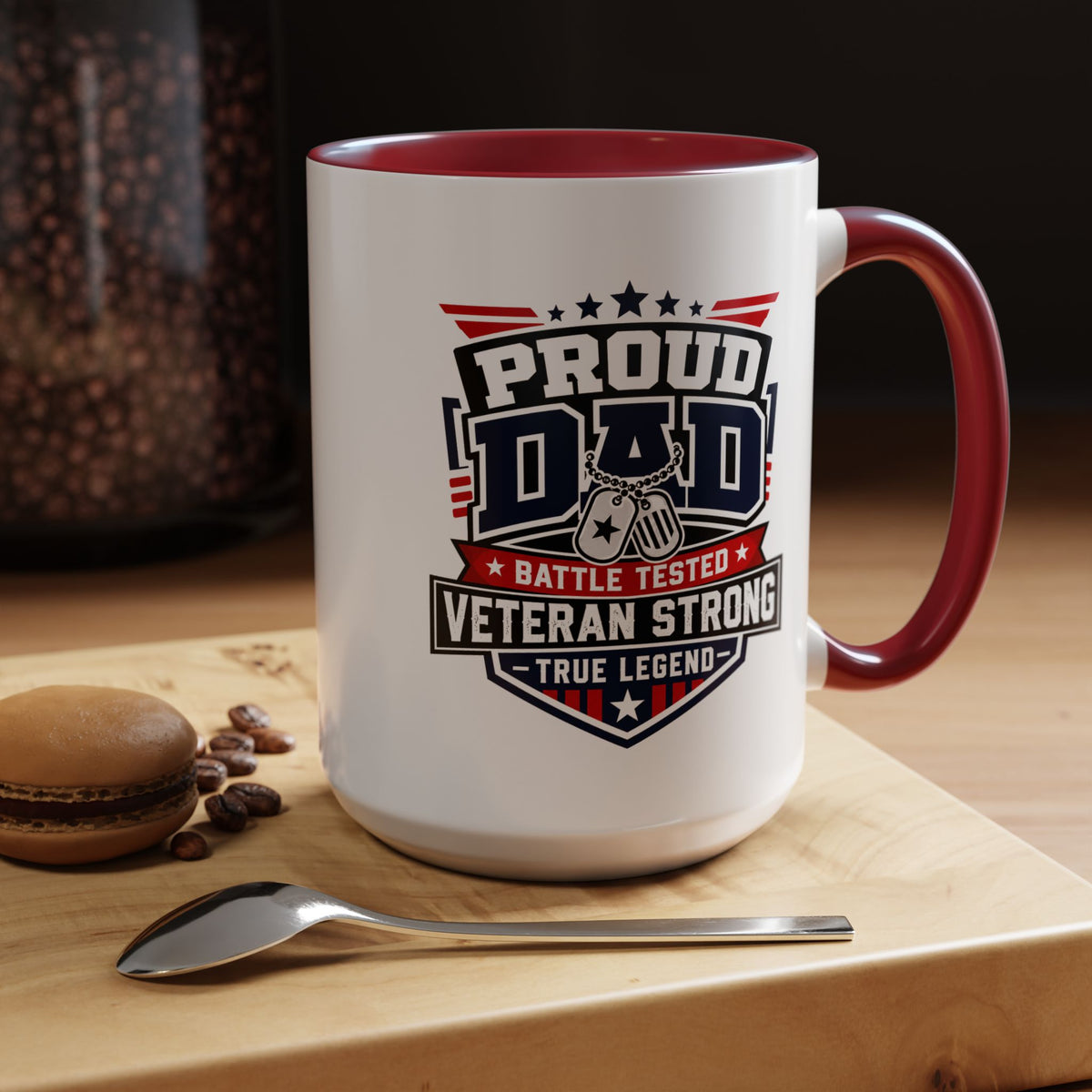 Proud Veteran Dad Coffee Mug, Battle Tested Veteran Strong Cup, Patriotic Military Gift for Father, Retired Soldier or True Legend