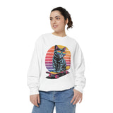 Retro Skateboard Cat Sweatshirt, Rainbow Sunglasses Kitty Crewneck, Funny Cat Lover Gift, Vintage Skater Graphic Cozy Pullover Top