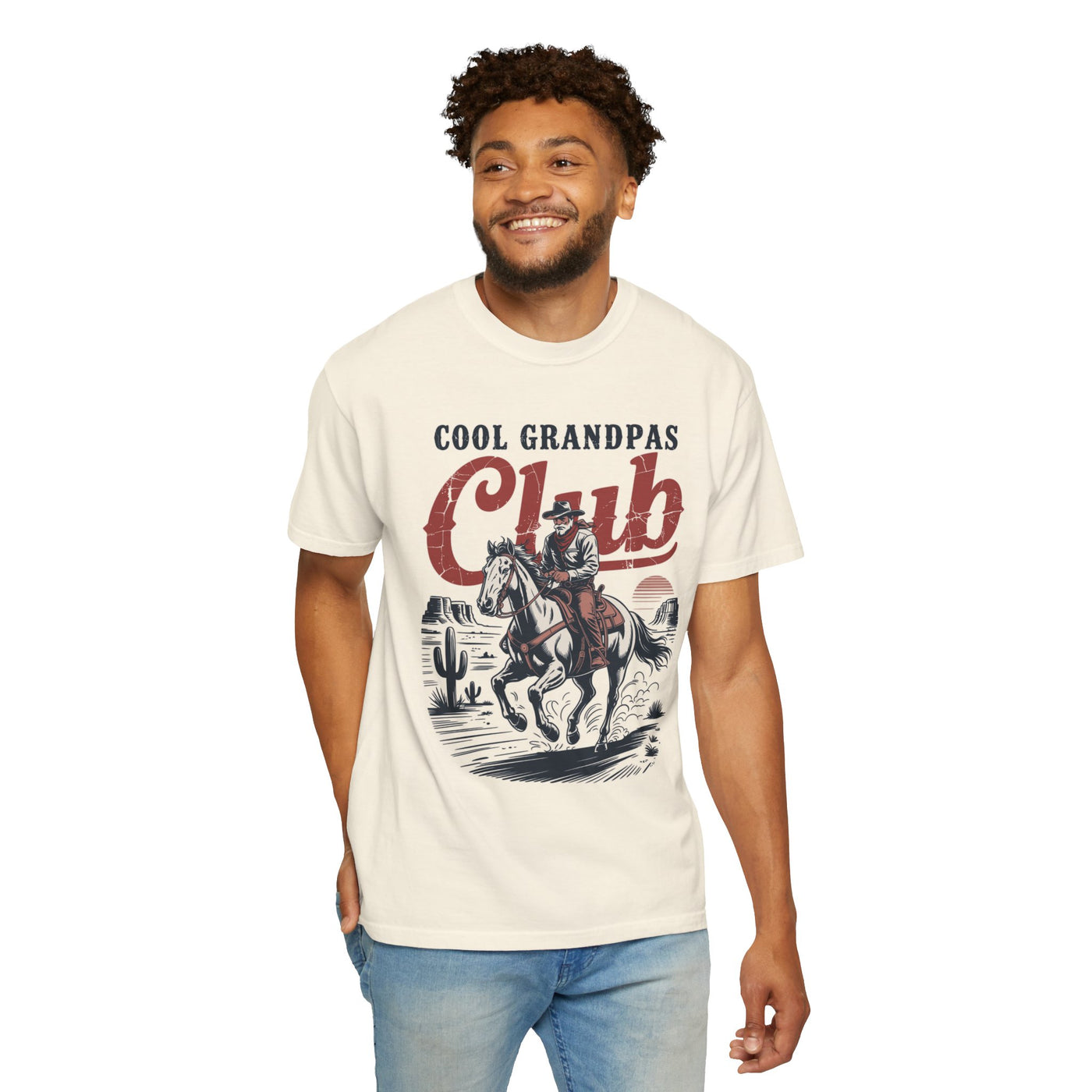 Cool Grandpas Club Shirt with Cowboy Grandpa Riding Horse, Funny Western Grandpa Tee, Rustic Grandfather Gift for Fathers Day