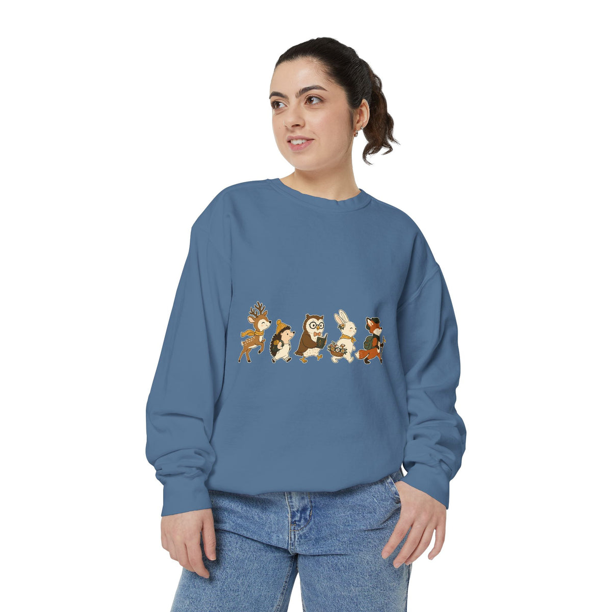 Woodland Animal Adventure Sweatshirt, Cute Forest Friends Crewneck, Deer Hedgehog Owl Bunny Fox Gift, Cozy Nature Lover Pullover Top