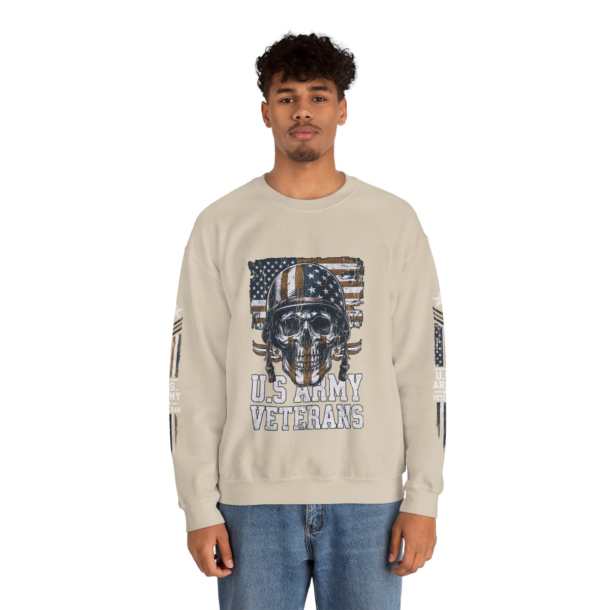 US Army Veterans Sweatshirt, Military Skull Crewneck, American Flag Veteran Pullover, Army Veteran Gift, Memorial Day or Veterans Day