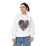 Patriotic Floral Heart Comfort Sweatshirt, American Flag Heart Crewneck, Fourth of July Sweatshirt, USA Gift for Women