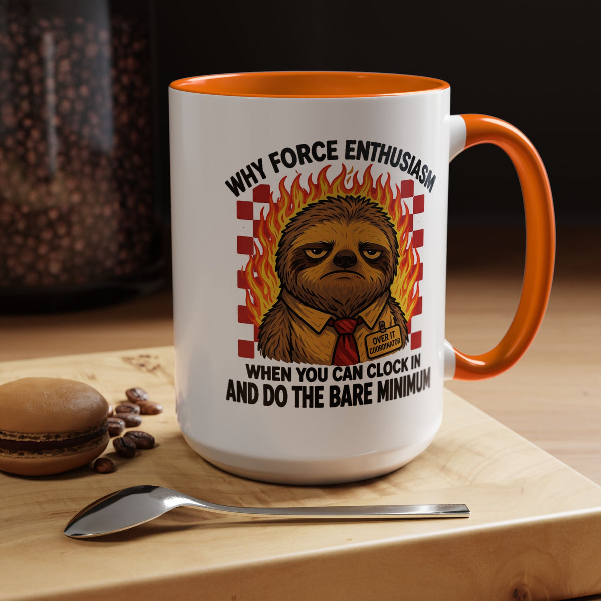 Why Force Enthusiasm When You Can Clock In And Do The Bare Minimum Coffee Mug, Funny Sloth Office Joke Gift for Coworkers, Sarcastic Ceramic Tea Cup with Pink Handle