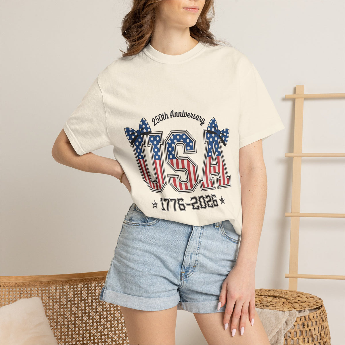 USA 250th Anniversary Comfort Colors Shirt, Patriotic Coquette Bow Tee, America 1776 2026 Graphic Shirt, Fourth of July Gift