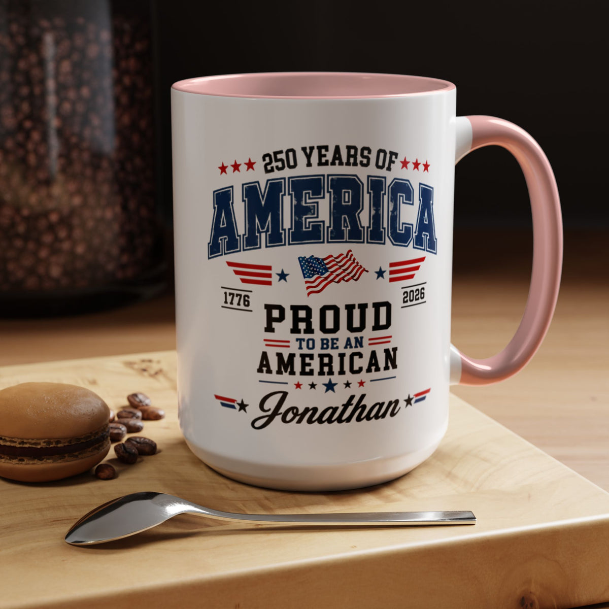 Personalized America 250th Coffee Mug, Custom Name Patriotic Gift for Men, Proud to Be An American 1776 to 2026 Ceramic Tea Cup
