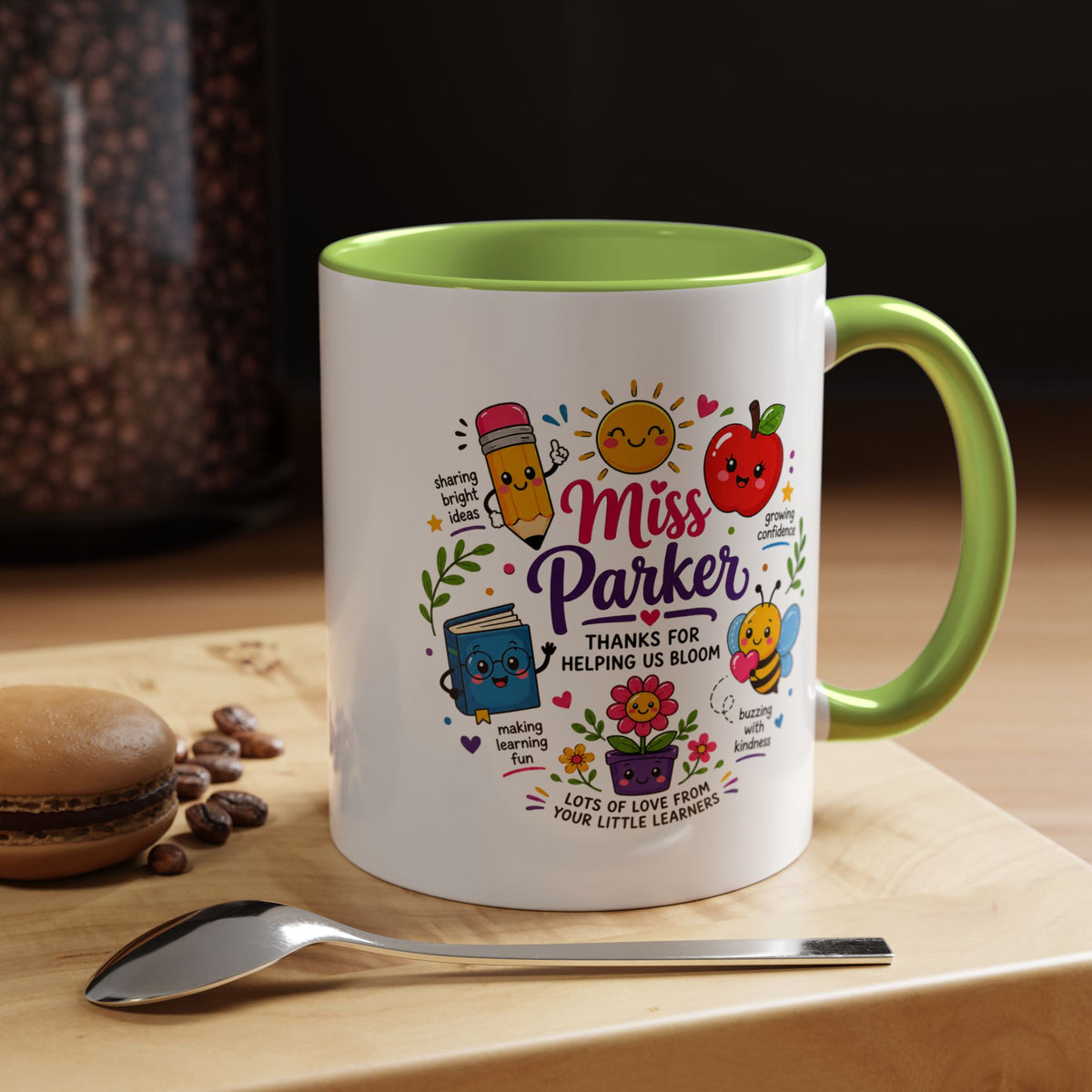 Personalized Teacher Mug with Name, Thank You Coffee Cup from Students, End of School Appreciation Gift, Colorful Classroom Keepsake
