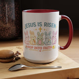 Christian Easter Bunny Mug, Jesus Is Risen Hop Into Faith Coffee Mug, Faith Based Easter Gift, Religious Spring Mug for Women Kids
