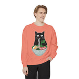 Ramen Cat Comfort Colors Sweatshirt, Funny Cat Eating Noodles Shirt, Cat Lover Graphic Crewneck, Foodie Gift Idea