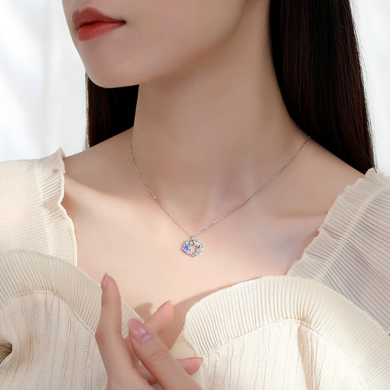 Dream Meteor Necklace Female Korean Version Ins Geometric Star Zircon Pendant 925 Sterling Silver Clavicle Chain