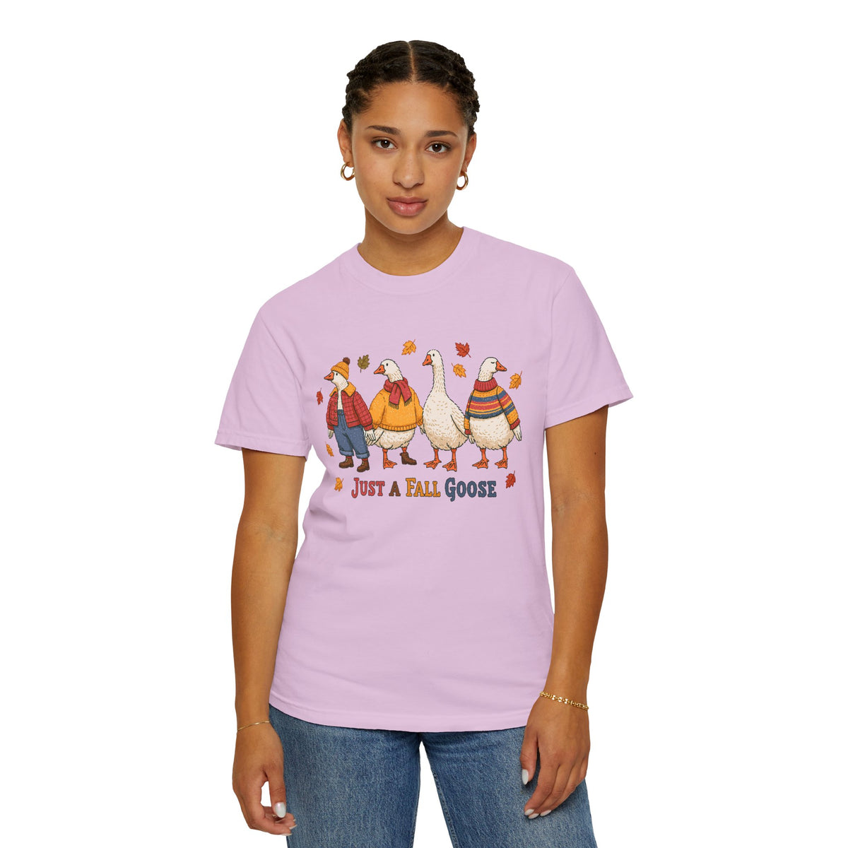 Funny Fall Goose Shirt, Just a Fall Goose Autumn Graphic Tee, Cute Cozy Gift for Bird Lover, Thanksgiving and October Outfit for Her