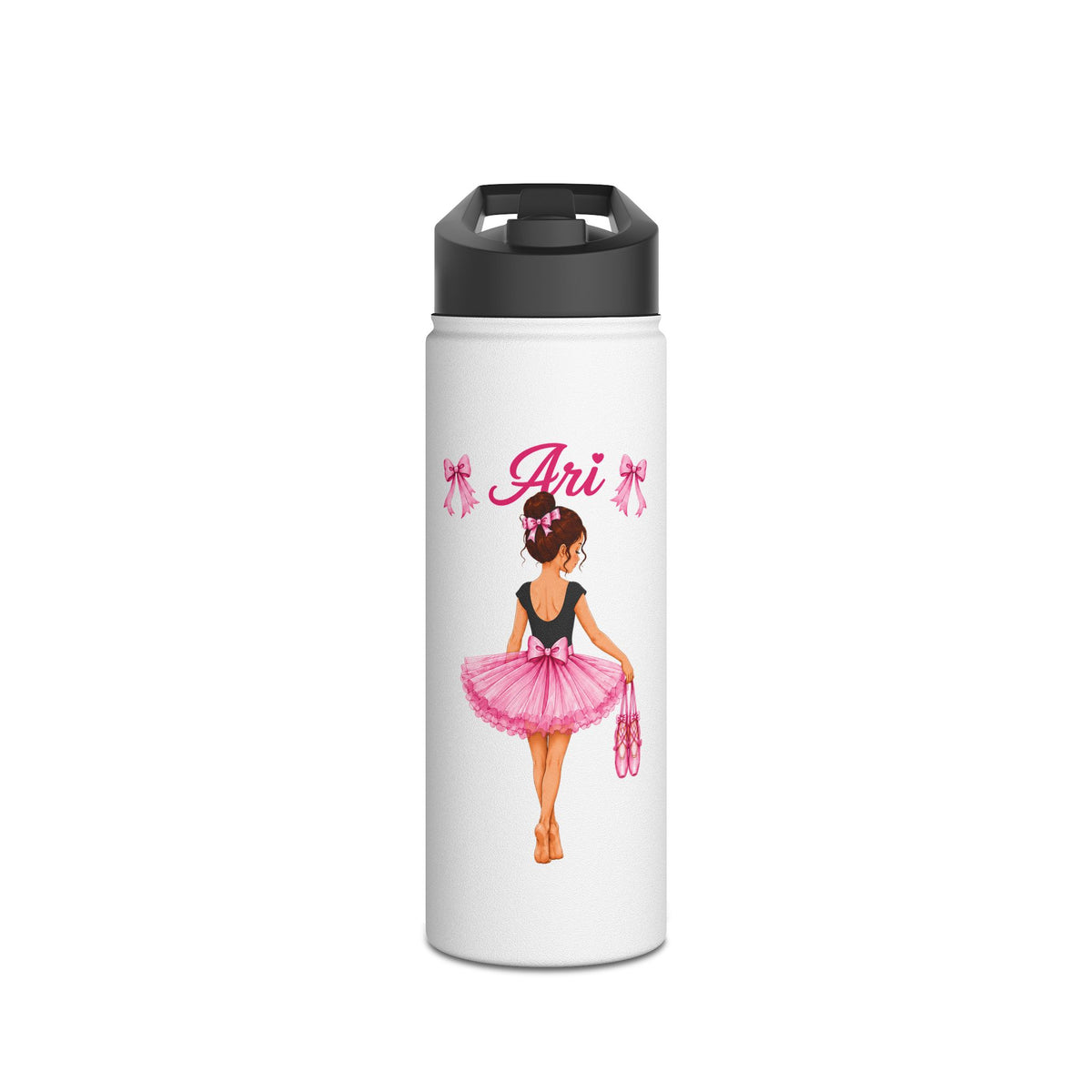 Personalized Ballerina Water Bottle for Girls, Custom Name Ballet Dance Bottle, Insulated Stainless Steel Kids School Bottle