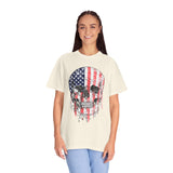 American Flag Skull Shirt, Distressed Patriotic Graphic for Biker Outfits, Fourth of July Style, Birthday Gift for Skull Art Lovers