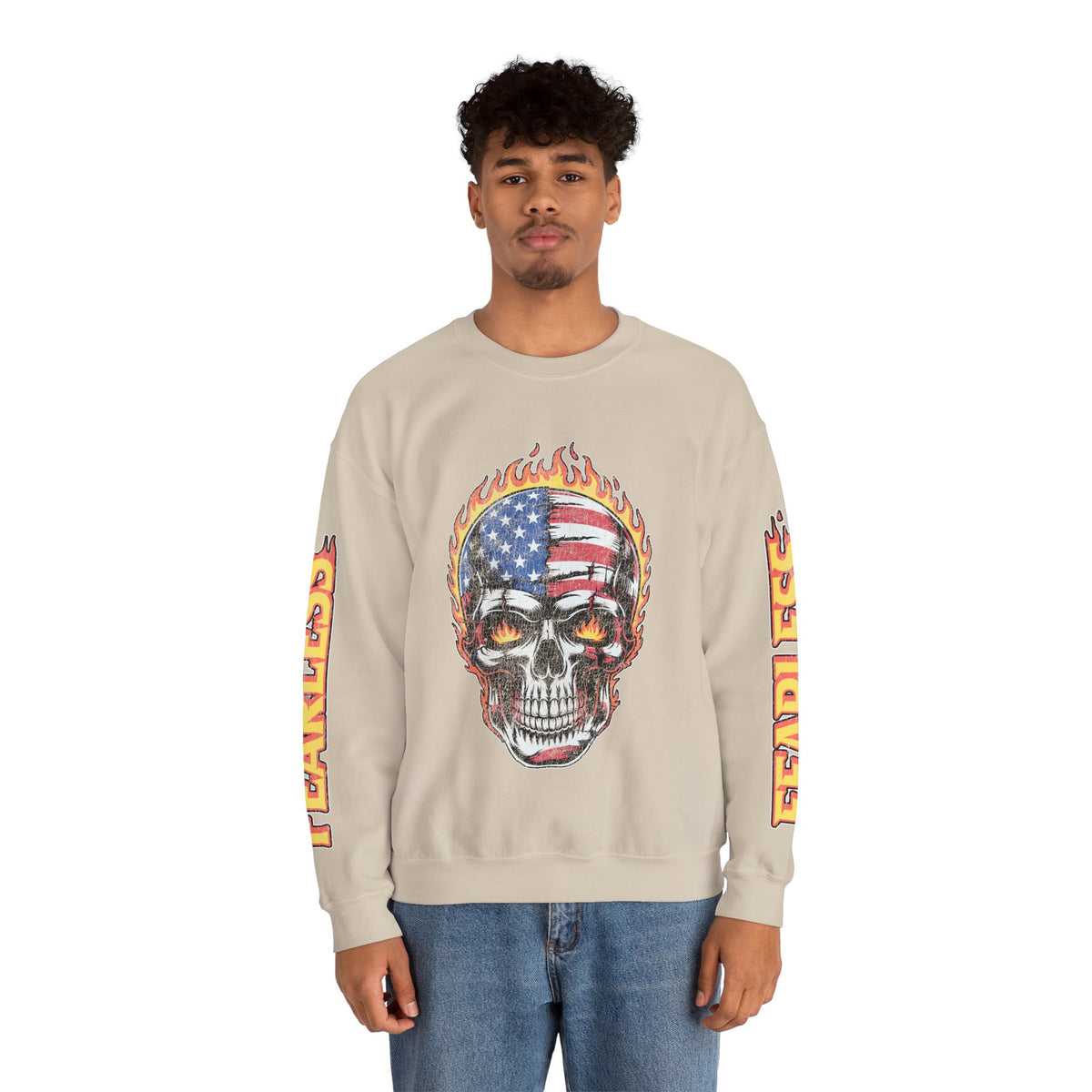 Patriotic Skull Sweatshirt, American Flag Skull Pullover, USA Biker Style Top, Edgy Americana Clothing, Fourth of July Gift