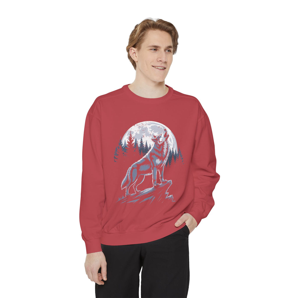 Howling Wolf Moon Sweatshirt, Mountain Forest Crewneck, Wildlife Lover Gift, Rustic Wilderness Graphic Cozy Outdoor Pullover Unisex Top