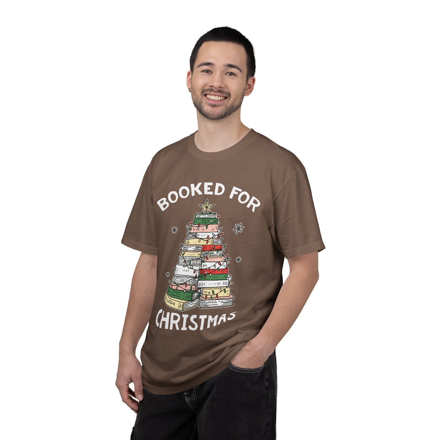 Booked for Christmas Shirt, Book Lover Holiday T-Shirt, Christmas Tree Books Tee, Cozy Reading Gift for Librarian, Teacher or Bookworm
