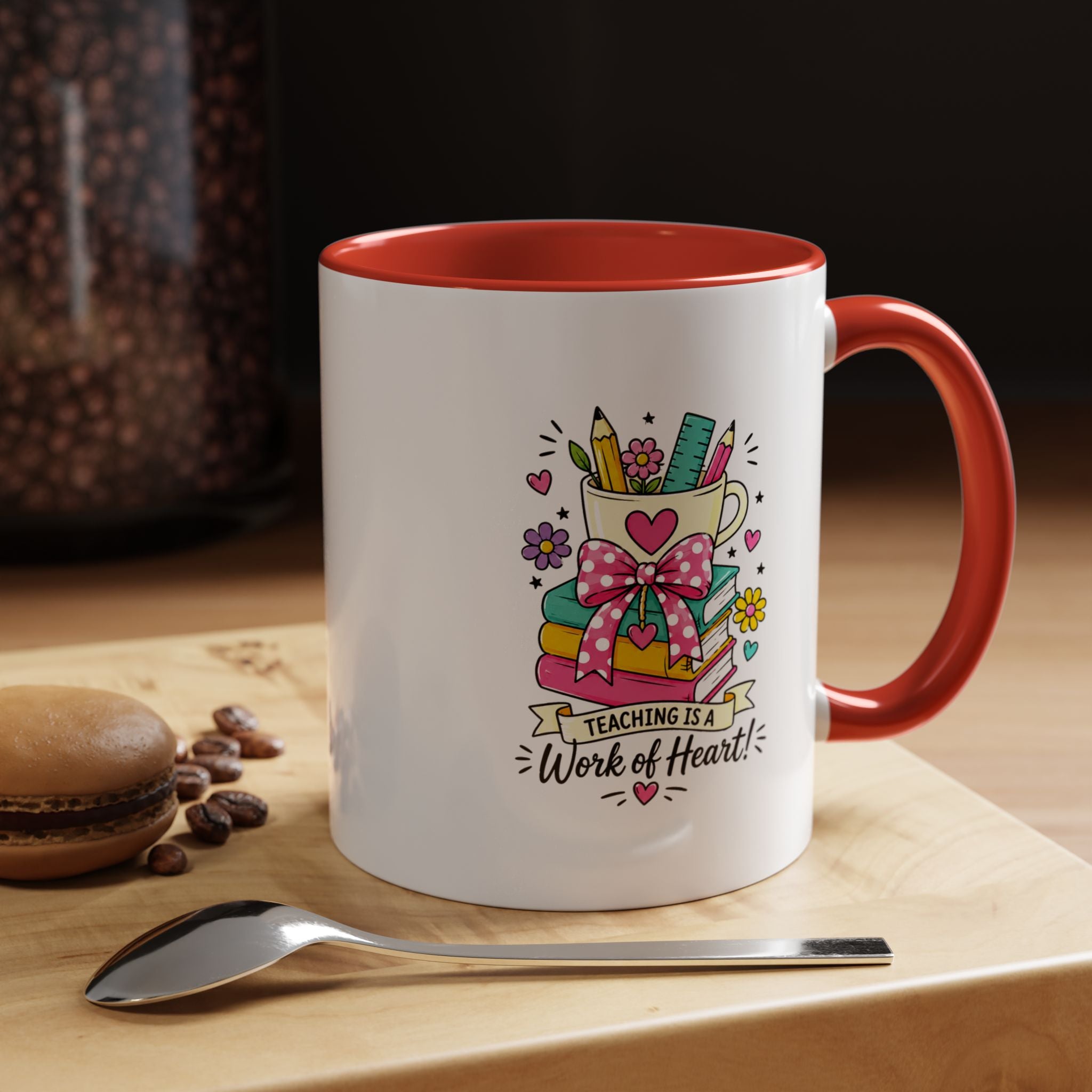 Teaching Is a Work of Heart Mug, Teacher Appreciation Coffee Cup, Thank You Gift for Educator, End of Year Classroom Keepsake for Her