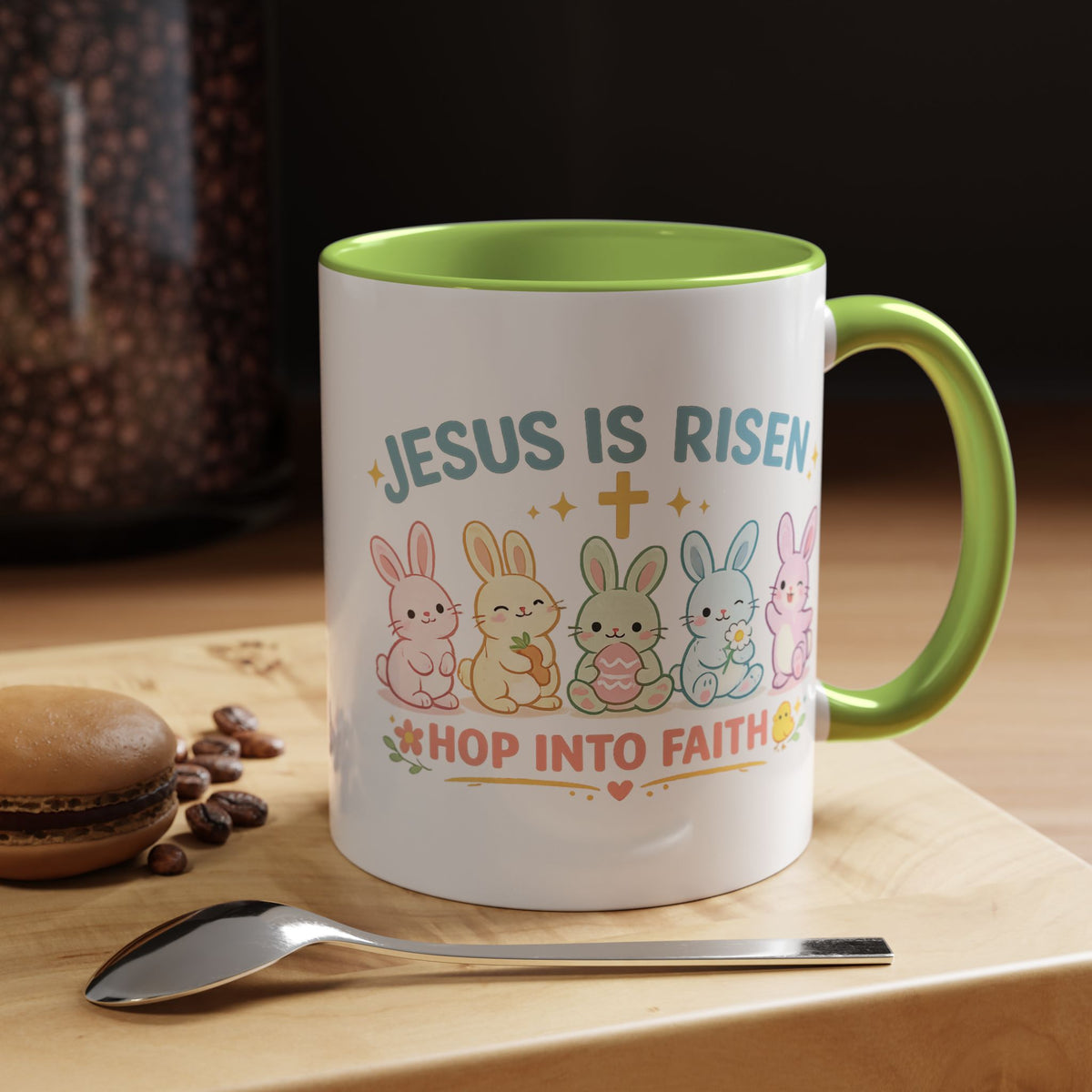 Christian Easter Bunny Mug, Jesus Is Risen Hop Into Faith Coffee Mug, Faith Based Easter Gift, Religious Spring Mug for Women Kids