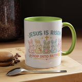 Christian Easter Bunny Mug, Jesus Is Risen Hop Into Faith Coffee Mug, Faith Based Easter Gift, Religious Spring Mug for Women Kids