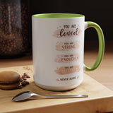 You Are Loved Strong Enough Blessed Coffee Mug, Encouraging Mental Health Gift for Friends, Cute Inspirational Daily Affirmations Tea Cup with Pink Handle