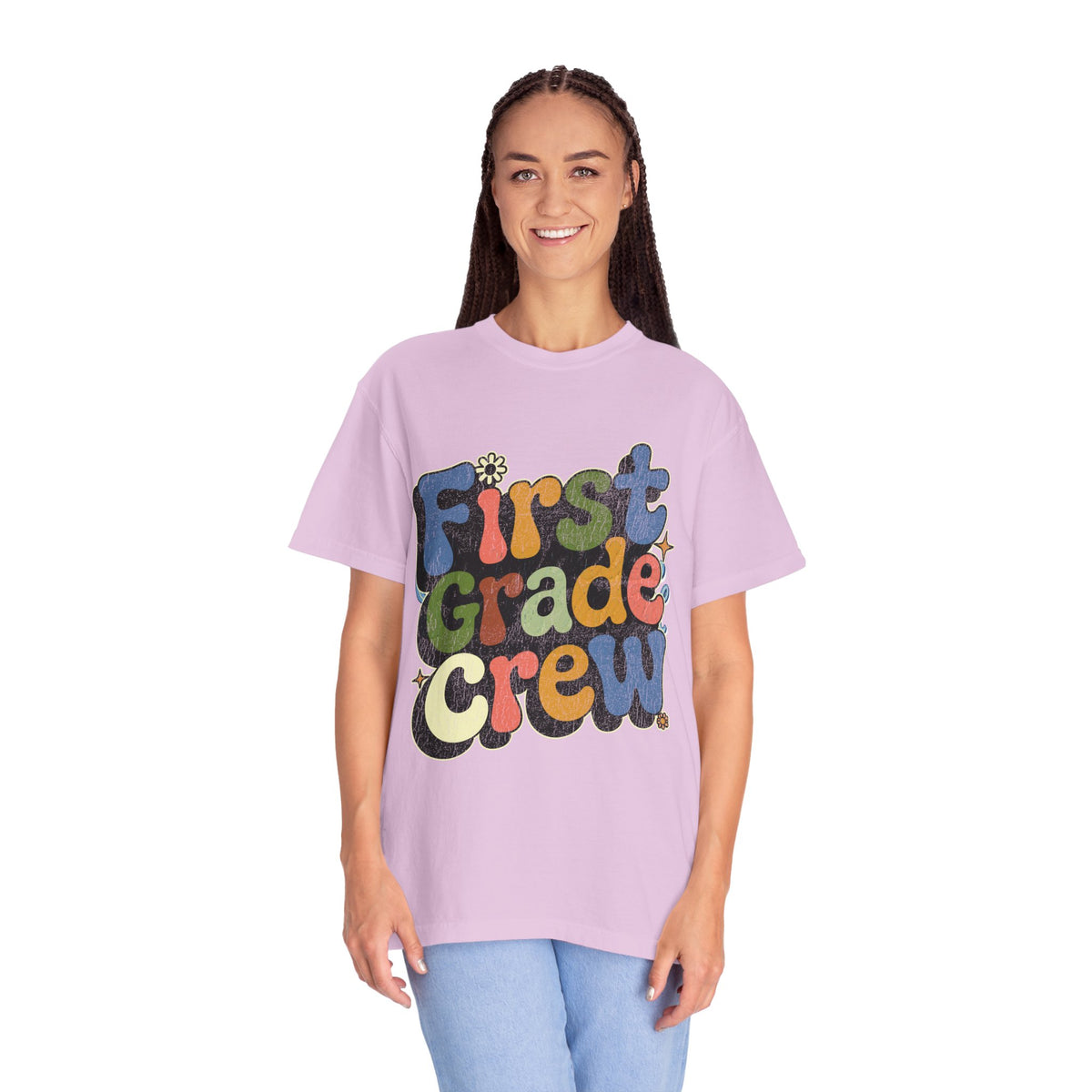 First Grade Crew T-Shirt, Retro Teacher Team Graphic Tee, Elementary School Staff Gift, First Day Classroom Outfit, Grade One Shirt