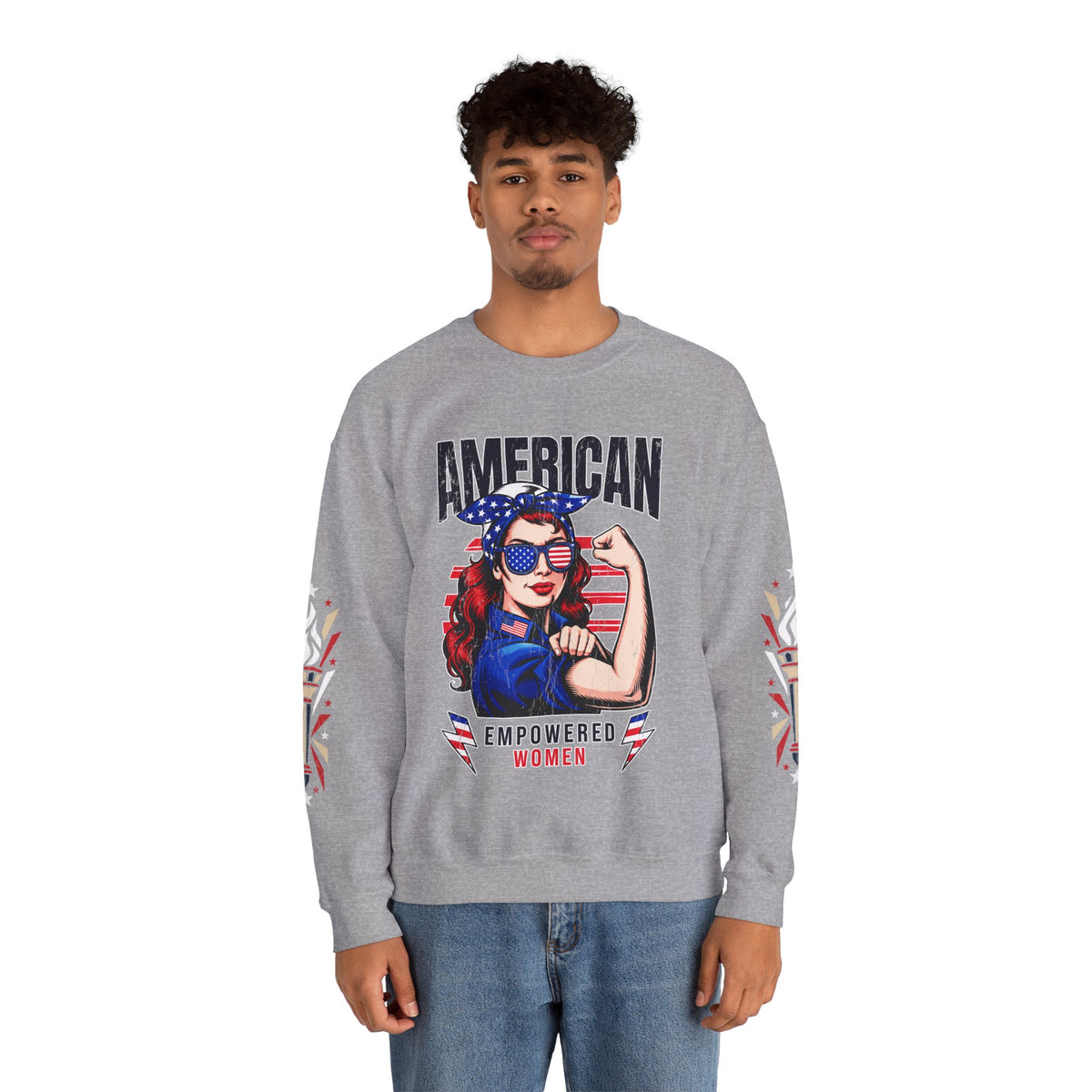 American Empowered Women Sweatshirt, Patriotic Rosie Style Crewneck, USA Flag Pullover, Fourth of July Outfit, Feminist Gift for Her