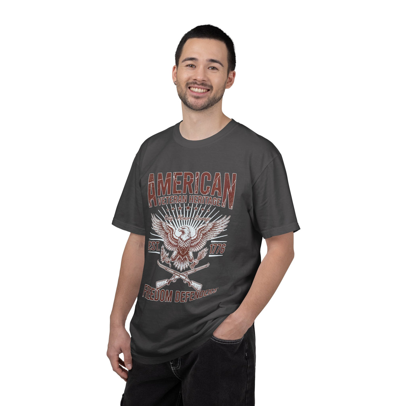 American Veteran Heritage Shirt, Freedom Defenders T-Shirt, Patriotic Eagle Gift, Veterans Day or Military Retirement Tee for Proud Veteran