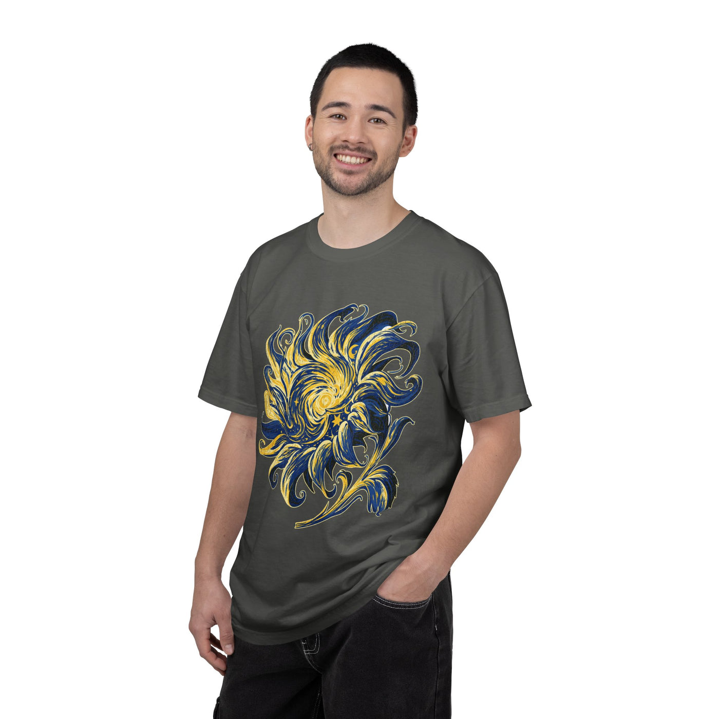 Celestial Sun Graphic Shirt, Blue and Gold Cosmic T-Shirt, Mystical Night Sky Tee, Astrology Gift for Stargazers and Dreamers, Gift Idea