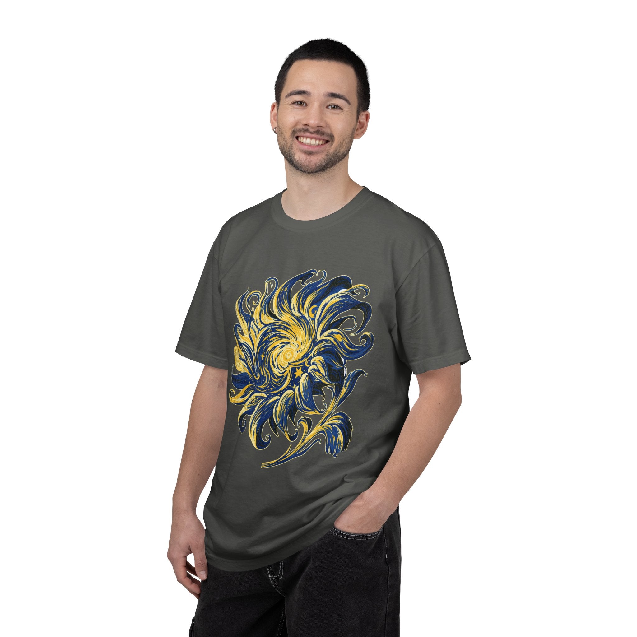 Celestial Sun Graphic Shirt, Blue and Gold Cosmic T-Shirt, Mystical Night Sky Tee, Astrology Gift for Stargazers and Dreamers, Gift Idea