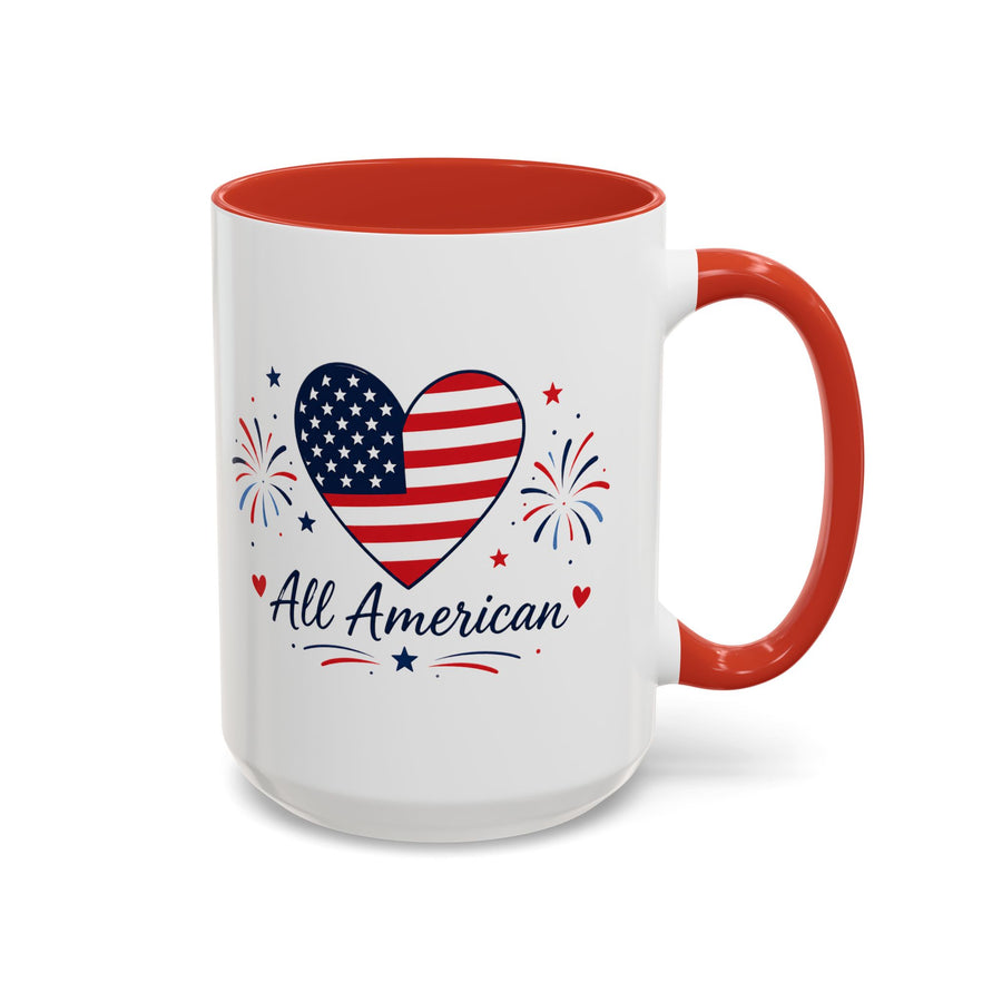 All American Patriotic Heart Coffee Mug, USA Flag Heart Mug, Fourth of July Coffee Cup, American Pride Gift, Independence Day Mug