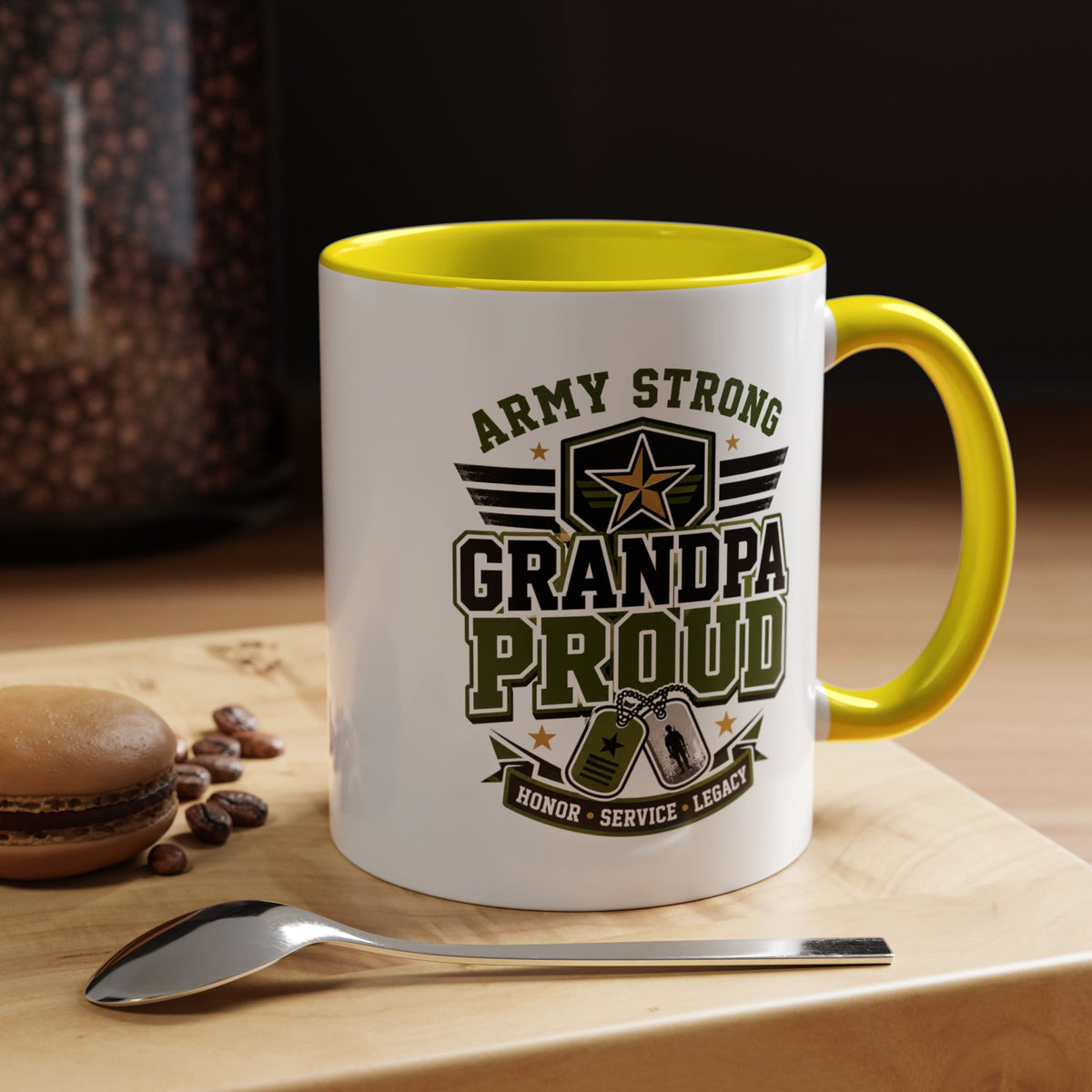 Army Strong Grandpa Mug, Grandpa Proud Military Coffee Cup, Veteran Grandfather Gift, Service Legacy Present for Birthday or Father's Day