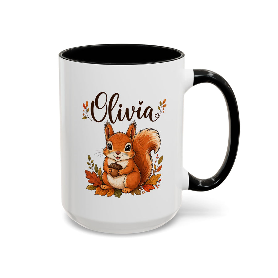 Personalized Squirrel Mug with Name, Autumn Woodland Coffee Cup, Cute Fall Animal Gift for Daughter, Nature Lover Birthday Keepsake