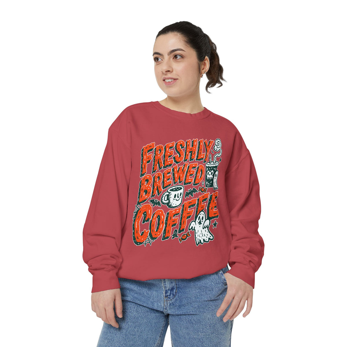 Coffee Lover Halloween Sweatshirt, Freshly Brewed Coffee Ghost Pullover, Cute Spooky Season Gift for Barista and Caffeine Fan, Gift for Her