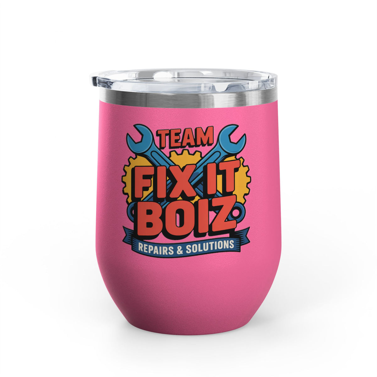 Mechanic Wine Tumbler, Team Fix It Boiz Wrench and Gear Design, Handyman Gift for Dad or a Repair Crew Coworker, Off Duty Workshop Drinkware