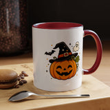 Cute Pumpkin Halloween Mug, Smiling Jack O Lantern Black Accent Coffee Cup, Cute Friendly Ghost Gift for Kids, Teachers or Fall Lovers