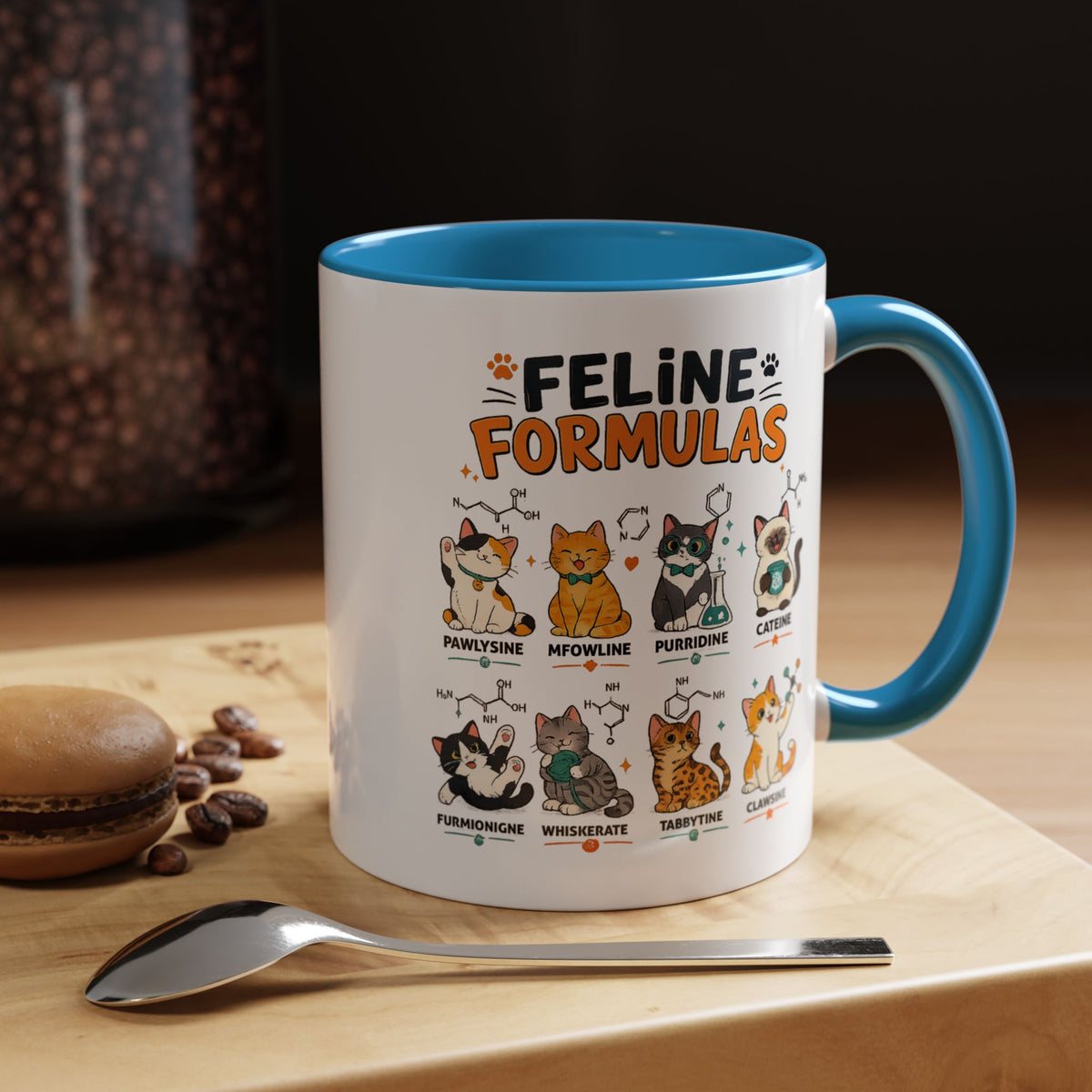 Funny Cat Science Coffee Mug, Feline Formulas Cat Lover Mug, Chemistry Cat Gift, Nerdy Cat Mom Cup for Scientists & Students