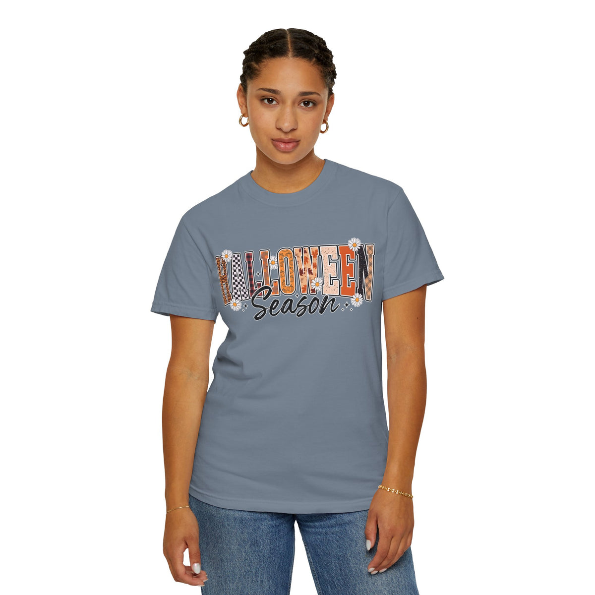 Halloween Season Shirt, Leopard Plaid Pumpkin Letter Graphic Tee, Cute Fall Gift for Women, Spooky October Outfit for Teachers and Moms