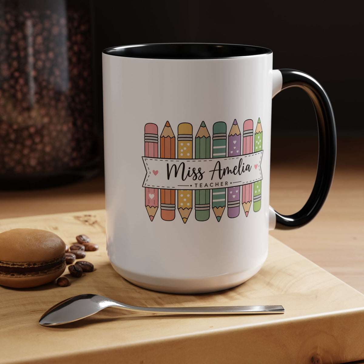 Personalized Teacher Pencil Mug, Custom Teacher Name Coffee Mug, Teacher Appreciation Gift, Back to School Teacher Cup