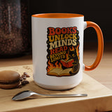 Book Lover Cat Coffee Mug, Reading Cat Mug for Bookworms, Literary Gift for Readers, Librarian Teacher Cup, Books Unlock Minds