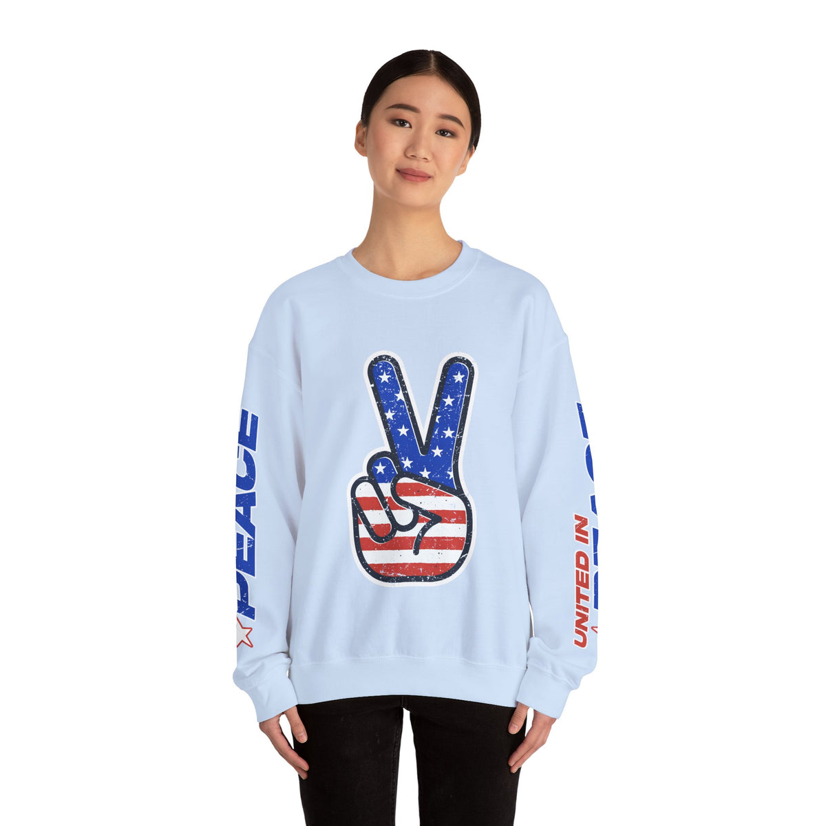 United in Peace Sweatshirt, Patriotic Peace Sign Crewneck, American Flag Pullover, USA 250th Anniversary Outfit, Fourth of July Gift