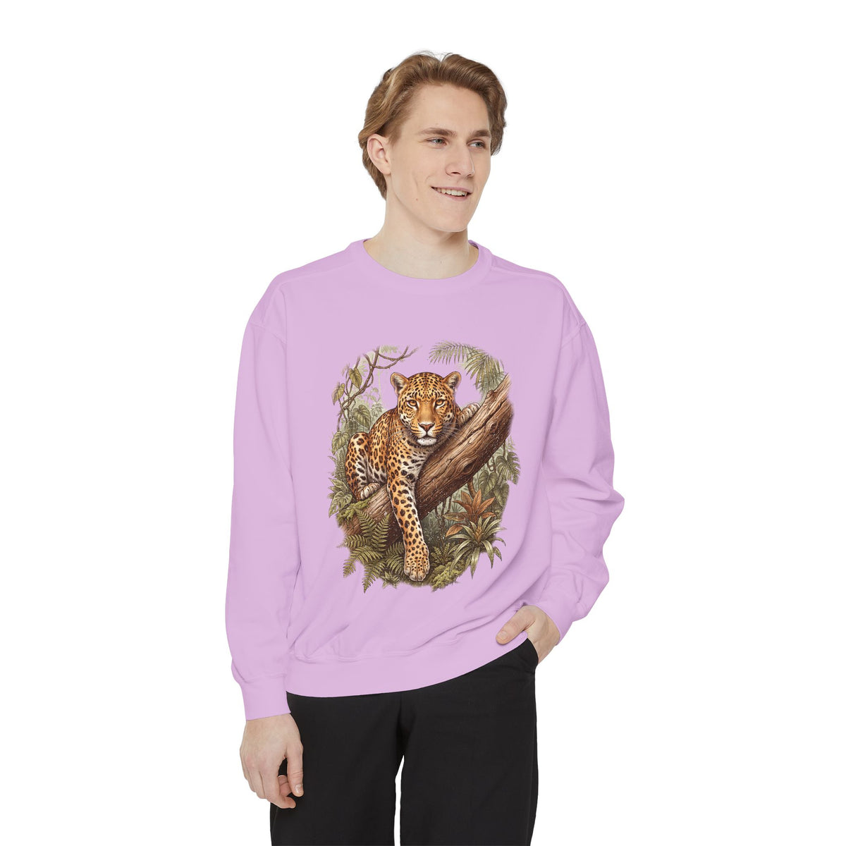 Vintage Leopard Jungle Sweatshirt, Tropical Big Cat Crewneck, Wildlife Nature Lover Gift, Botanical Safari Graphic Cozy Pullover Top