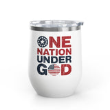 Patriotic Wine Tumbler, One Nation Under God Drinkware, American Pride Gift, Faith Inspired Gift for Her or Him, Red White Blue Cup