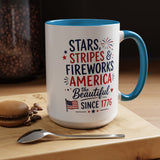 Stars and Stripes Coffee Mug, 4th of July Fireworks Gift for Hostess, America the Beautiful Since 1776 Patriotic Ceramic Tea Cup