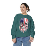 American Flag Skull Sweatshirt, Distressed Patriotic Graphic for Biker Outfits, Fourth of July Style, Birthday Gift for Skull Art Lovers