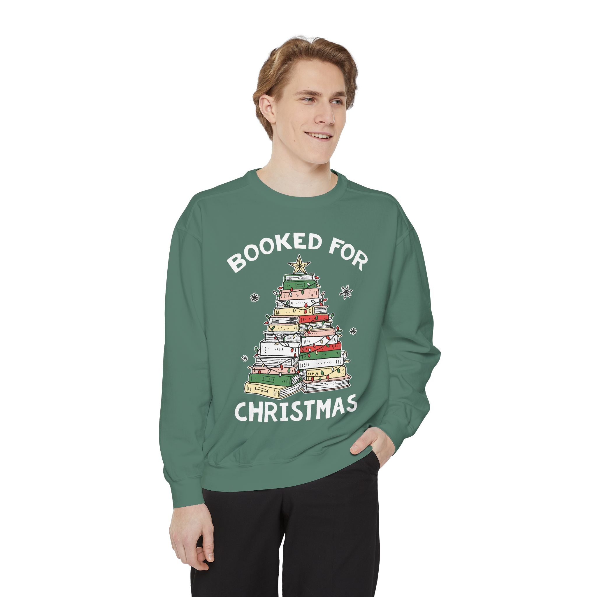 Booked for Christmas Sweatshirt, Book Lover Holiday Crewneck, Christmas Tree Books Pullover, Cozy Reading Gift for Librarian or Bookworm
