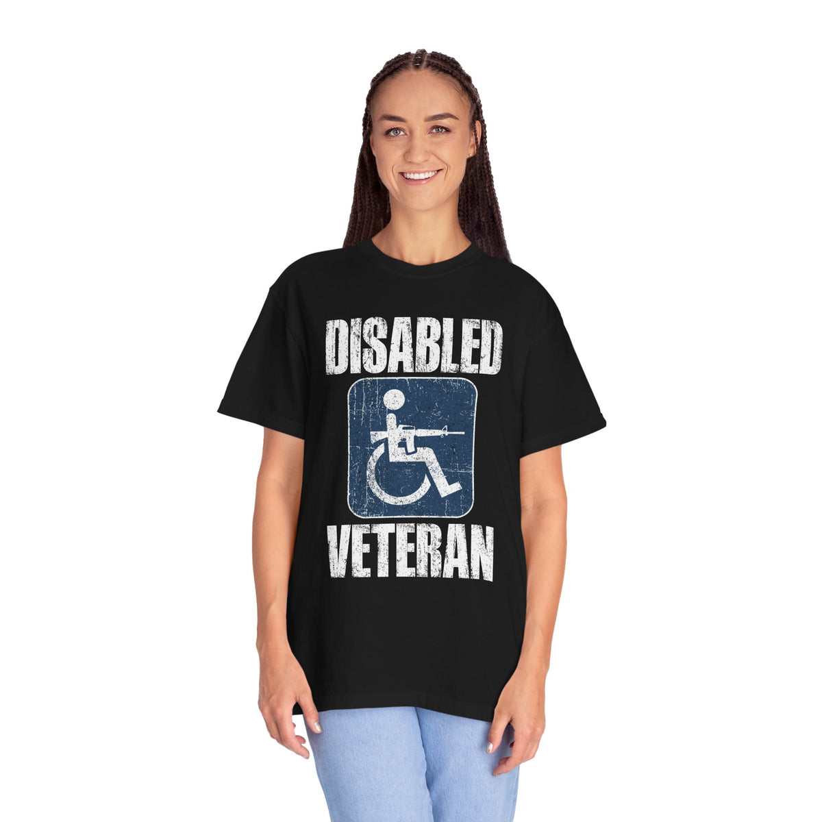 Disabled Veteran Shirt, Distressed Wheelchair and Rifle Graphic, Military Service Pride, Veterans Day Gift and Everyday Casual Wear