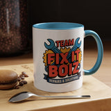 Mechanic Coffee Mug, Team Fix It Boiz Wrench and Gear Design, Handyman Gift for Dad or a Repair Crew Coworker, Workshop Coffee Break Cup