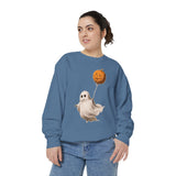 Cute Ghost Halloween Sweatshirt, Pumpkin Balloon Pullover, Vintage Spooky Season Gift for Women, Cozy October Fall Outfit for Ghost Loversv